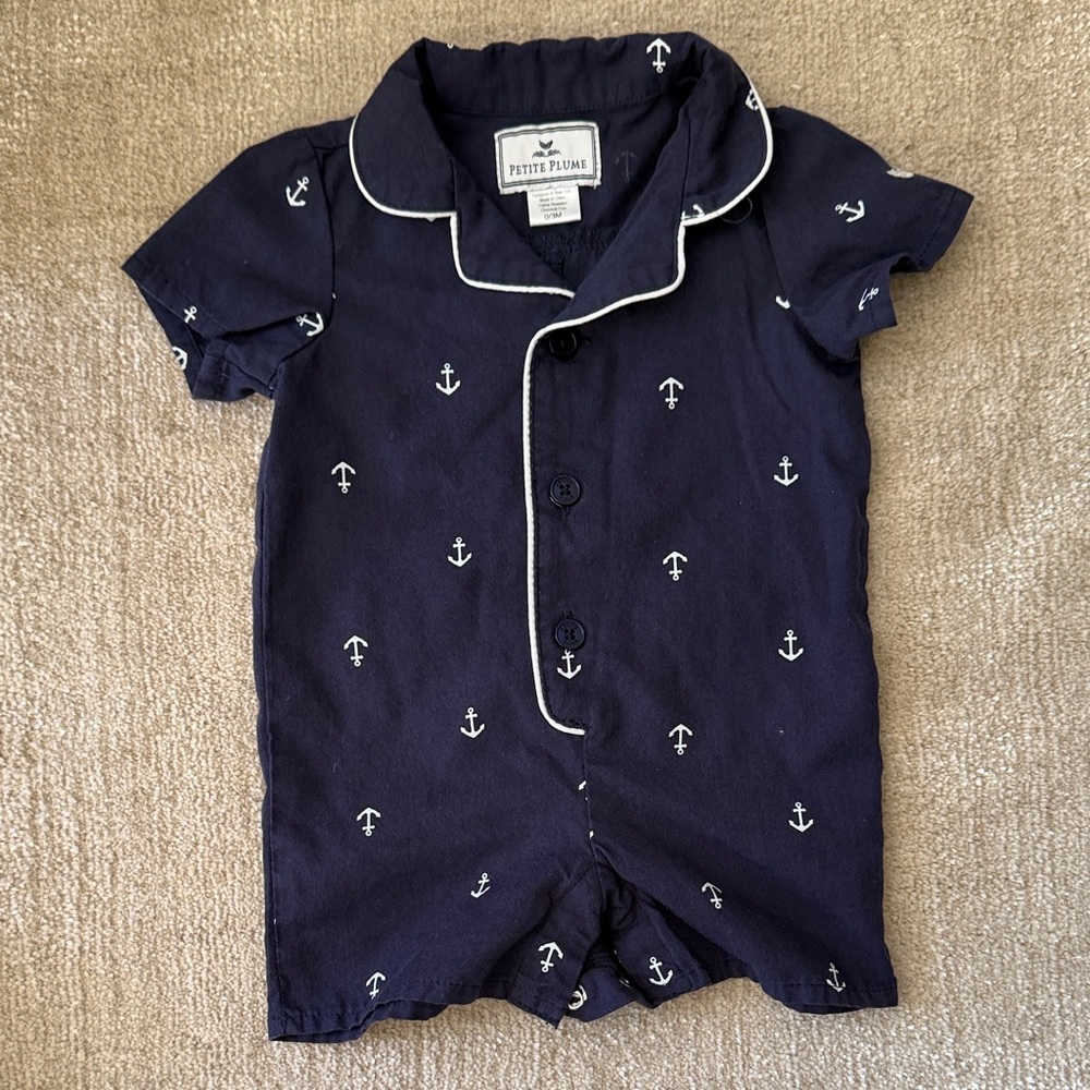 Petite Plume Navy Anchor Baby Pajamas